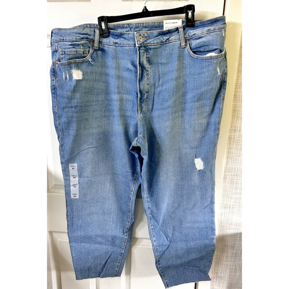 Old Navy Jeans High Rise OG Straight Ankle Sz 24 Plus Raw Hem Distressed New DDD